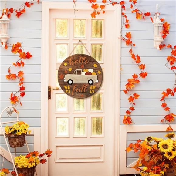 Hello Fall Wooden Sign Pumpkin Welcome Sign Truck Sign Hanging Carrying Pumpkin - Picture 4 of 6